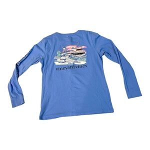 Women’s Vineyard Vines Long Sleeve Ski Motif Tee Shirt. Blue. Size S